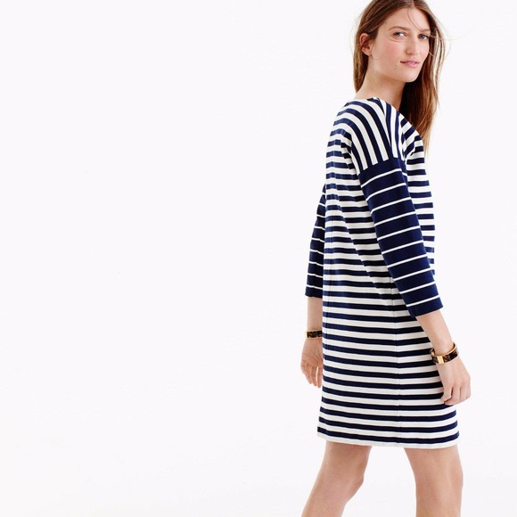 J Crew XS Dress Colorblock Stripe Ponte Shift Knit‎ Blue White Above Knee 1249 - Picture 2 of 8